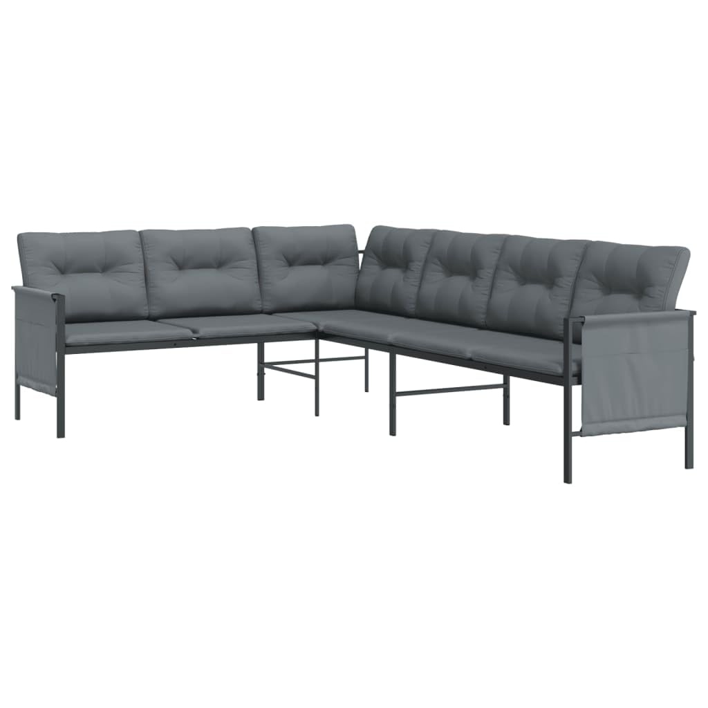 vidaXL Outdoor Patio Corner Sofa in Anthracite, Sturdy Steel Material with E-Coating & Powder Coating, Comfortable Thick Padded Cushions, Convenient Side Storage Bags