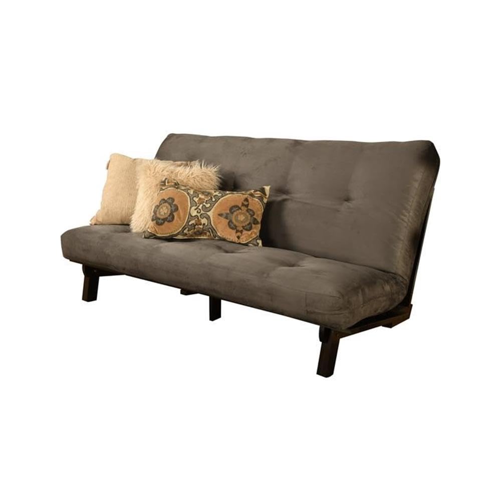 Kodiak Furniture Carson Full Size Futon Frame and Mattress Set - Java Brown Finish Wood Futon Frame with Mattress Included in Suede Gray Color