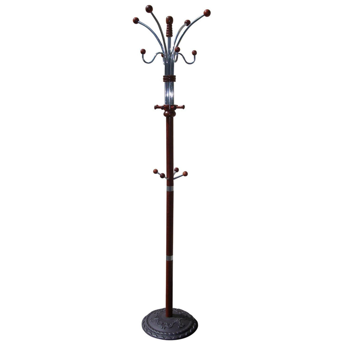 ORE International 73 Tall Chrome and Wood Coat Rack R685CH