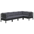 vidaXL Solid Pinewood Patio Lounge Set 5 Piece with Cushions Garden Outdoor Lawn Yard Terrace Balcony Wooden Seat Seating Furniture Black