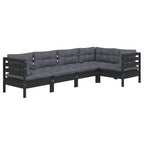 vidaXL Solid Pinewood Patio Lounge Set 5 Piece with Cushions Garden Outdoor Lawn Yard Terrace Balcony Wooden Seat Seating Furniture Black