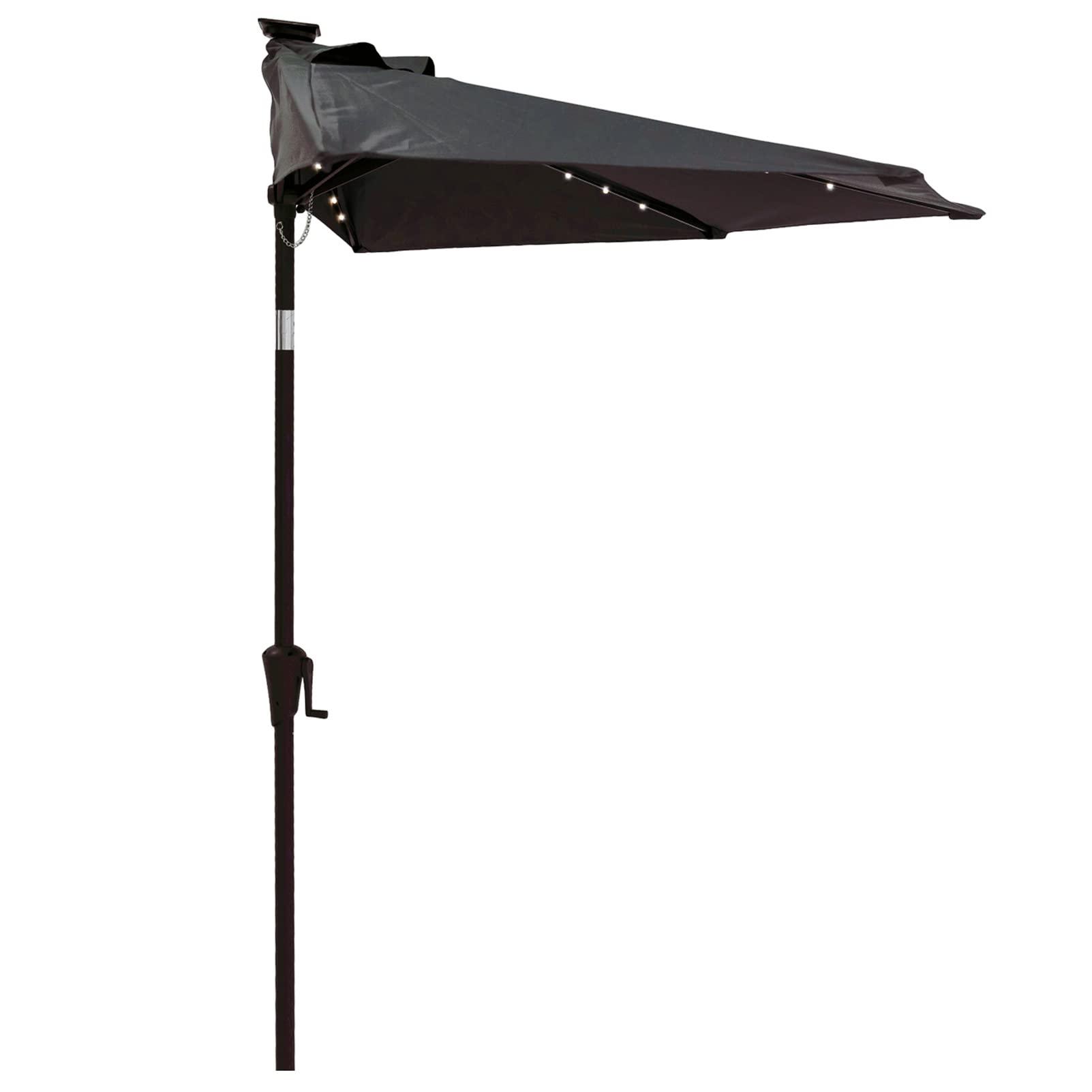 C-Hopetree 9 ft Half Round Outdoor Patio Market Wall Umbrella with Solar LED Lights and Tilt, Black