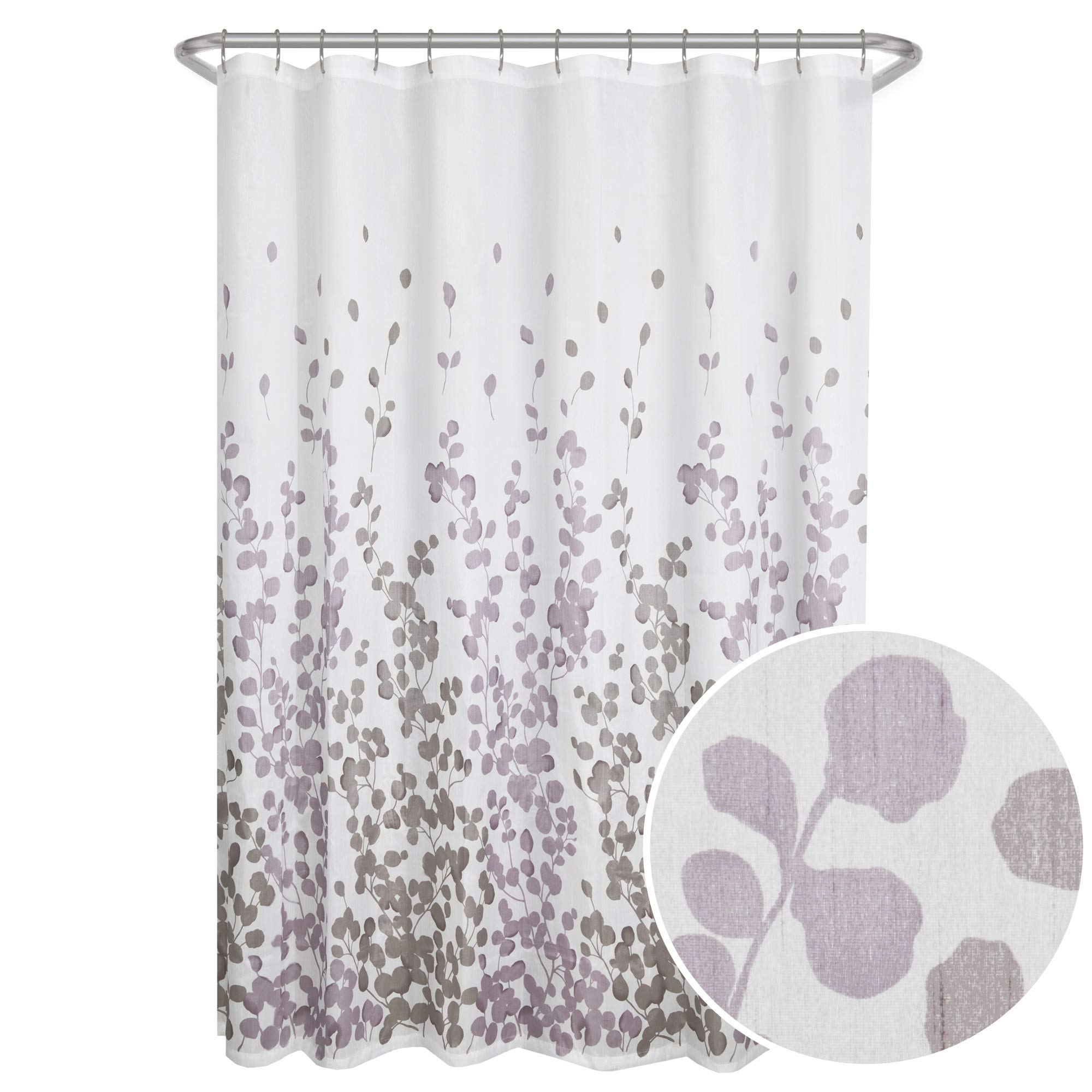 Maytex Sylvia Printed Faux Silk Fabric Shower Curtain, Purple, 70 X 72 Inches