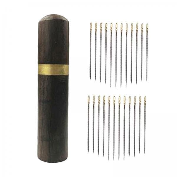 ATORSE 5x24x Self Threading Needles with Wooden Needle Case Black_Golden Needles