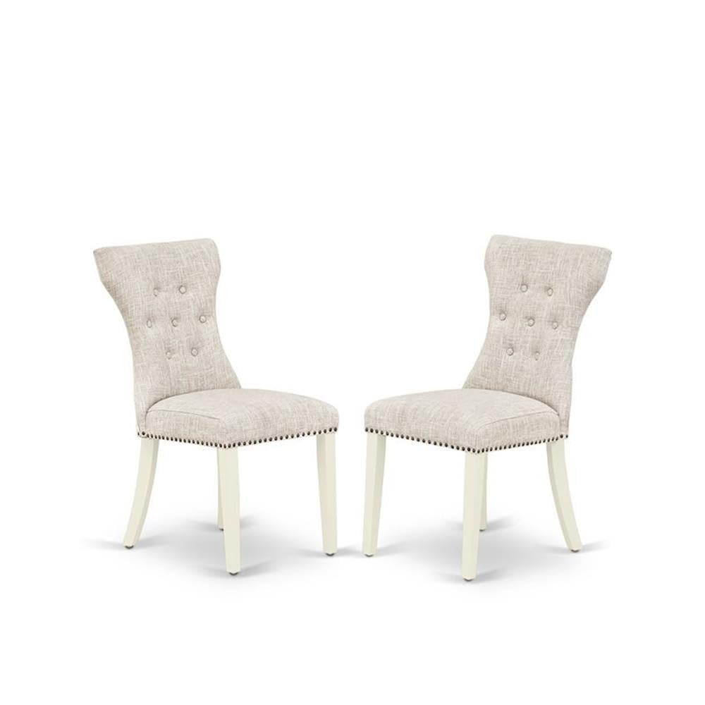 East West Furniture V-Style 6 Piece Set Contains A Rectangle Dining Room Table With V-Legs And 4 Doeskin Linen Fabric Parson Chairs With A Bench, 40X72 Inch, V097Ga235-6