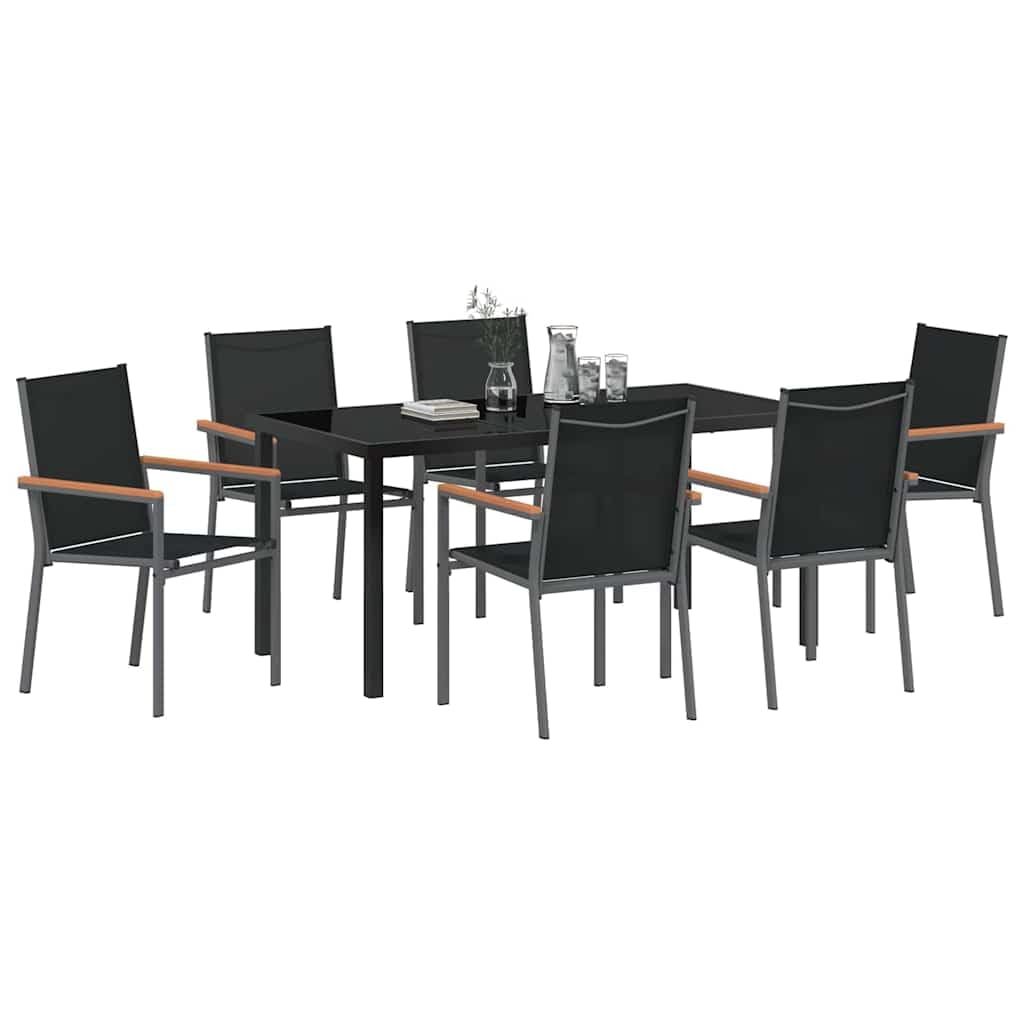 vidaXL Garden Dining Set 7 pcs Black Powdercoated Steel