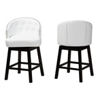 Baxton Studio Theron Mid-Century Transitional White Faux Leather And Espresso Brown Finished Wood 2-Piece Swivel Counter Stool Set