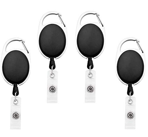 Fedus Id Badge Card Holder Oval Pulley Retractable Reel Black 4Pc