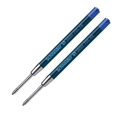 Schneider Slider 755 Blue Extra Broad Ballpoint Ink Refills With Viscoglide Ink System - 2/Pk