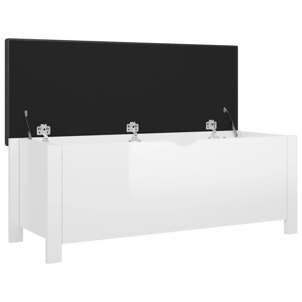 vidaXL Storage Box with Cushion Bench – High Gloss White Organizer – Living Room, Bedroom, Lounge Area