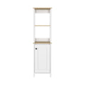 Linen Single Door Cabinet 59.3H, 2 Interior Shelves, 2 Open Shelves, Light Oak/White
