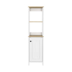 Linen Single Door Cabinet 59.3H, 2 Interior Shelves, 2 Open Shelves, Light Oak/White