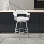 HomeRoots 26' Mod White Faux Leather Silver Finish Swivel Bar Stool