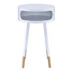 Acme Sonria Round Wooden End Table with 1 Compartment in White and Natural