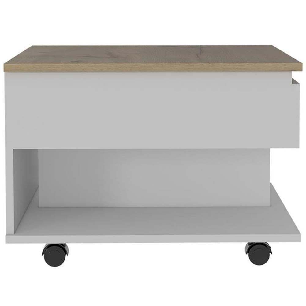 Tuhome Luanda Coffee Table, Caster Wheels, Countertop, One Shelf -Light Grey, For Living Room
