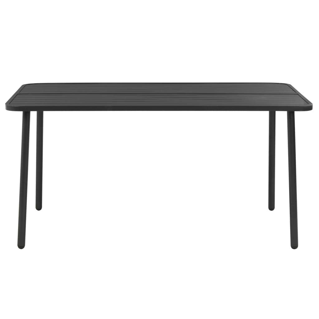 vidaXL Steel Patio Table - Resilient Outdoor Dining Table with Slatted Design in Dark Gray, Large Size (59.1"x35.4"x28.3"), Weather and Rust Resistant, Easy to Assemble