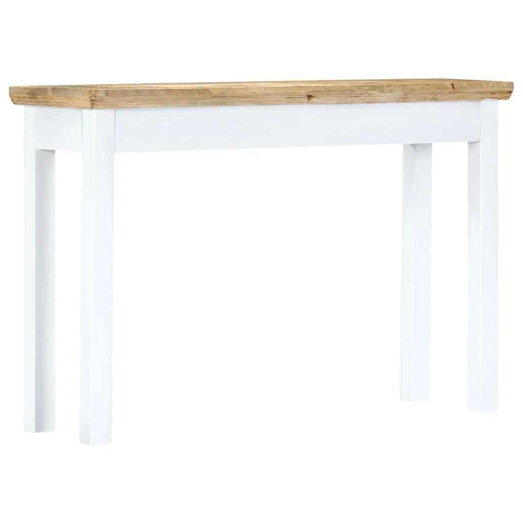 vidaXL Solid Mango Wood Console/Side Table 43.3"x13.7"x29.5", White and Brown, Scandinavian and Farmhouse Style, Functional Drawer, Unique and Elegant Design