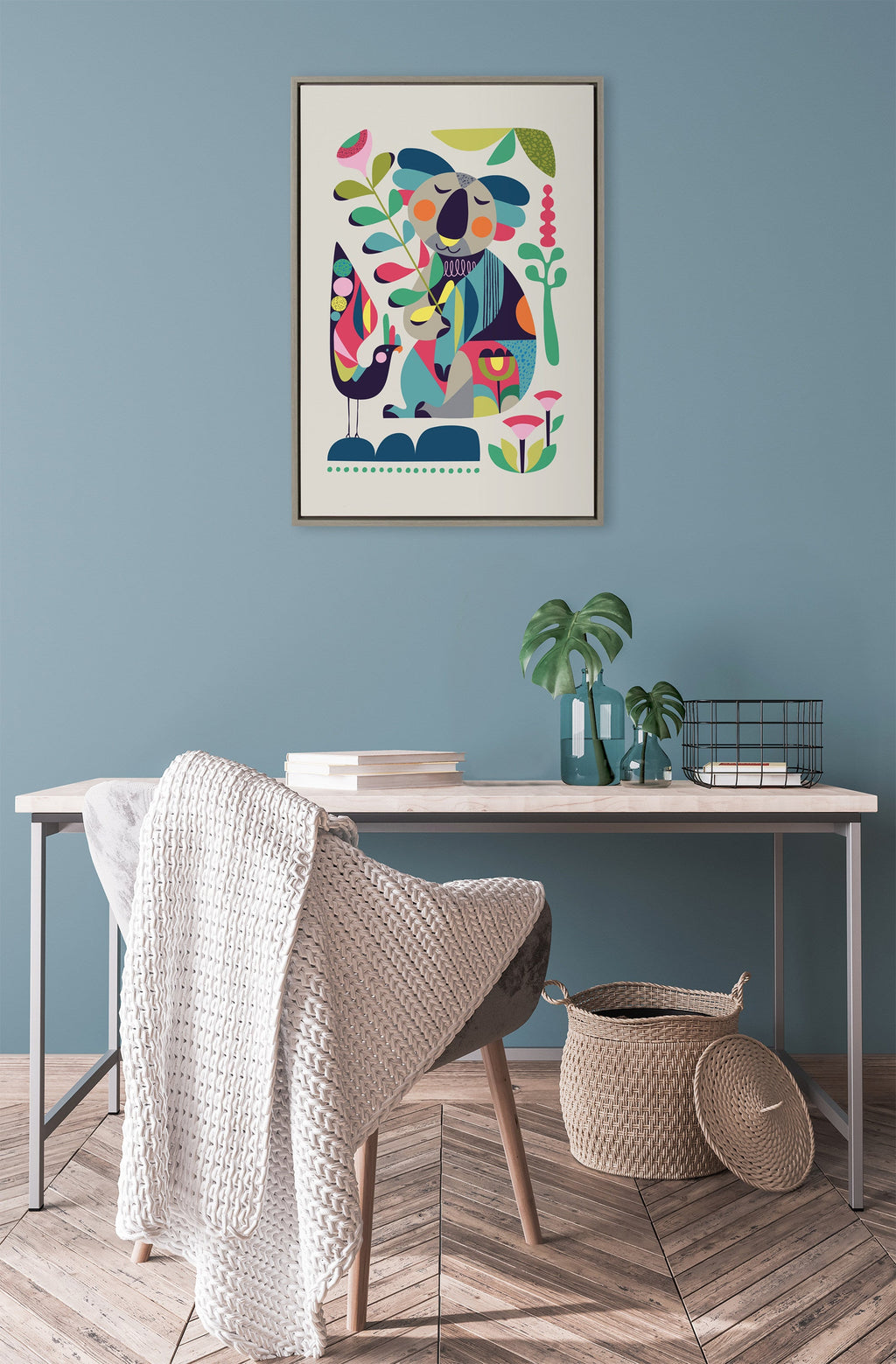 Sylvie Mid Century Modern Koala Framed Canvas by Rachel Lee of My Dream Wall