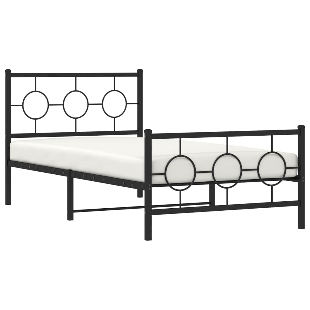 vidaXL Single Bed - Industrial Style Metal Frame w/Headboard & Footboard, Black, Supports Mattress 39.4"x78.7" - Assembly Required