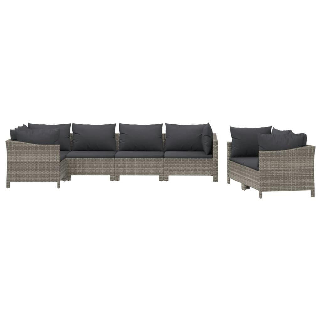 vidaXL Patio Furniture Set 7 Piece, Garden Sofa Set with Cushions, Patio Lounge Set Rattan Outdoor Sectional Sofa, Gray Poly Rattan