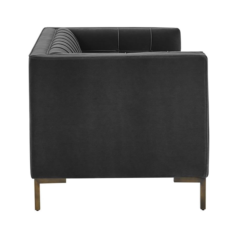 Steve Silver Furniture Isaac Gray Velvet Loveseat, Luxe Mid Century Modern Design w/Brass Legs and Channel Stitching, Living Room, Sofa, Apartmnet, 33" D x 57.5" W x 32.25" H, Moonlight Grey