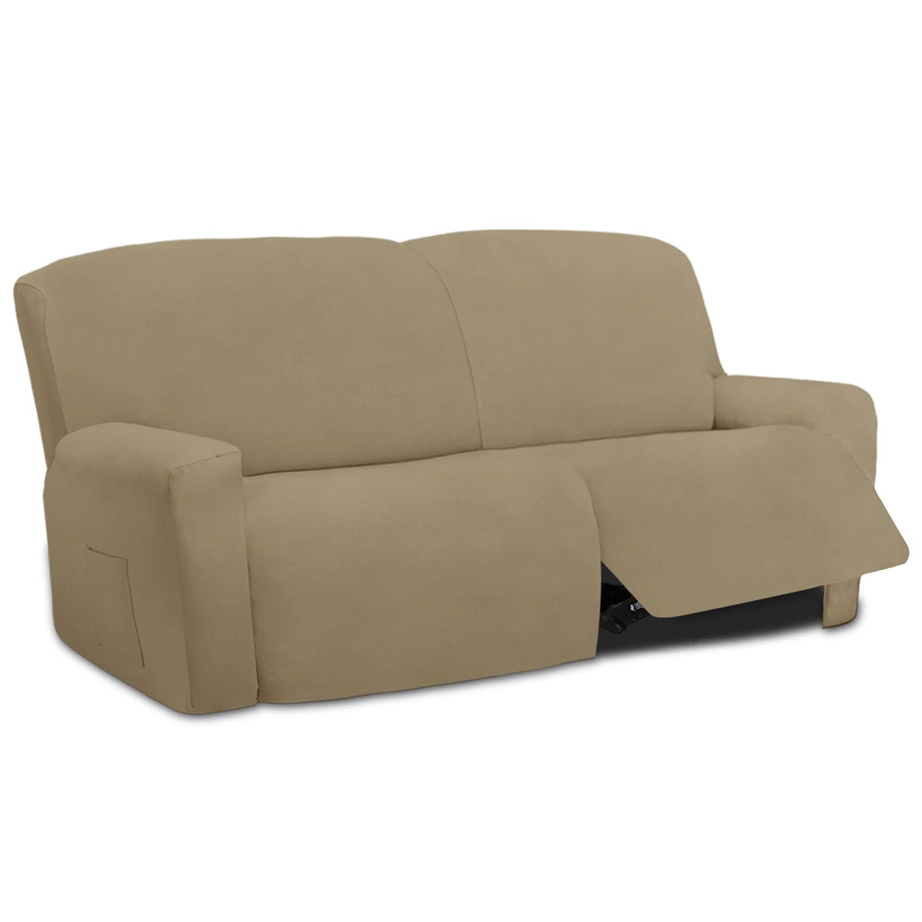 Easy-Going Oversized 6 Pieces Microfiber Stretch Sectional Recliner Loveseat Sofa Slipcover Soft Fitted Fleece 2 Seats Couch Cover Washable Furniture Protector With Elasticity For Kids Pet Tan