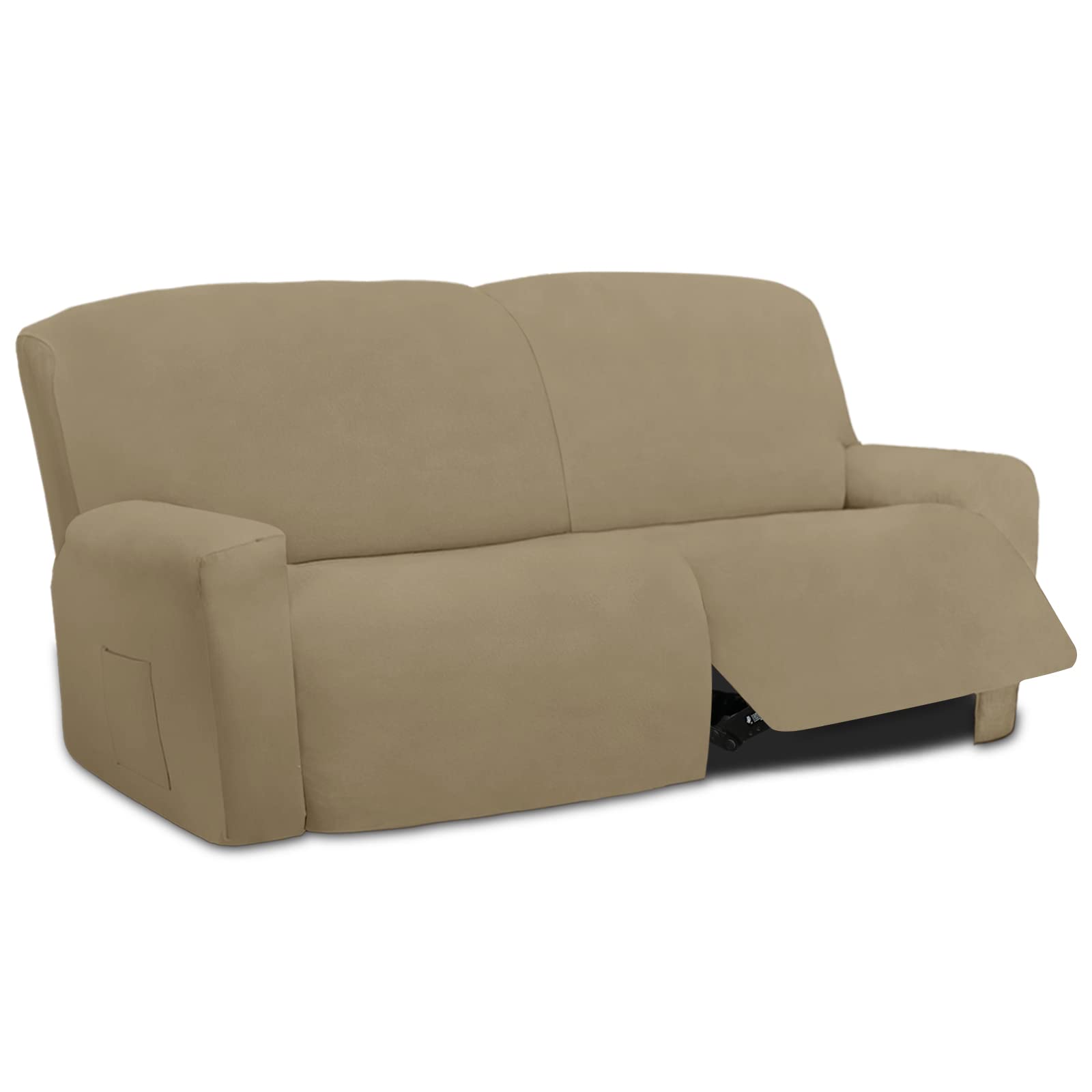 Easy-Going Oversized 6 Pieces Microfiber Stretch Sectional Recliner Loveseat Sofa Slipcover Soft Fitted Fleece 2 Seats Couch Cover Washable Furniture Protector With Elasticity For Kids Pet Tan