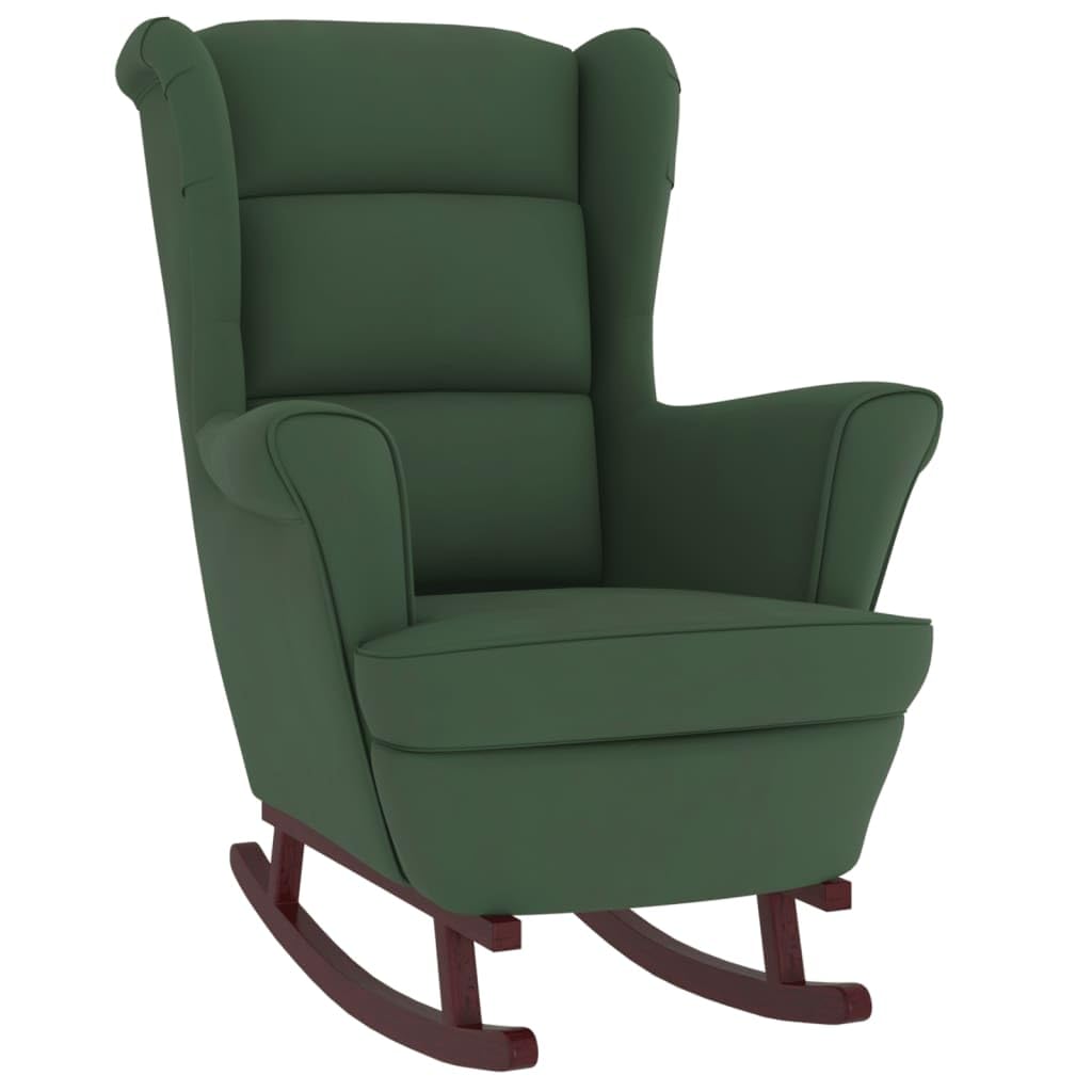 vidaXL Dark Green Velvet Rocking Chair with Solid Rubber Wood Legs - Stylish Design, Padded Foam for Comfort, Ideal for Living Room or Lounge Area