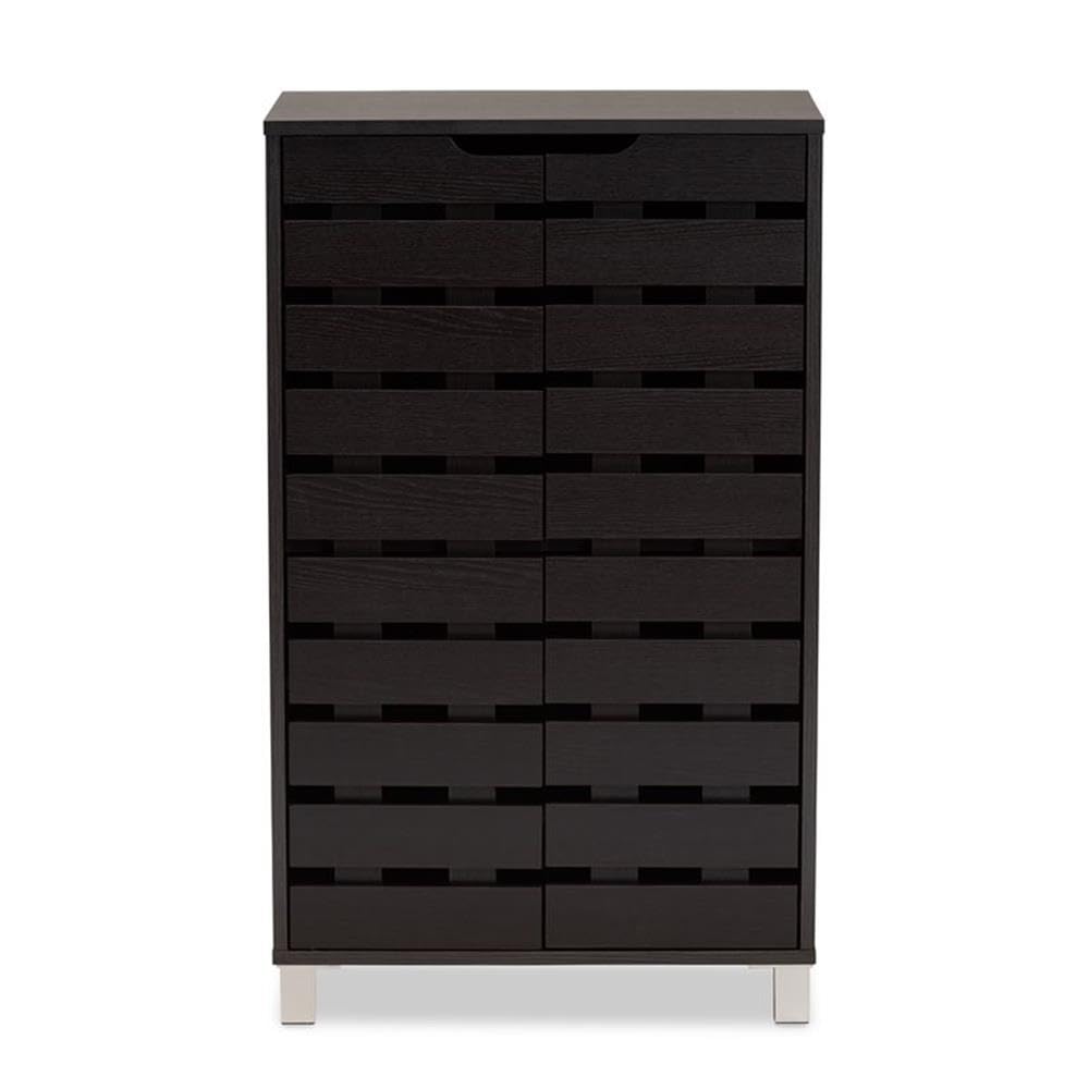 Baxton Studio Ernest Modern and Contemporary Dark Brown Finished Wood 2-Door Shoe Storage Cabinet