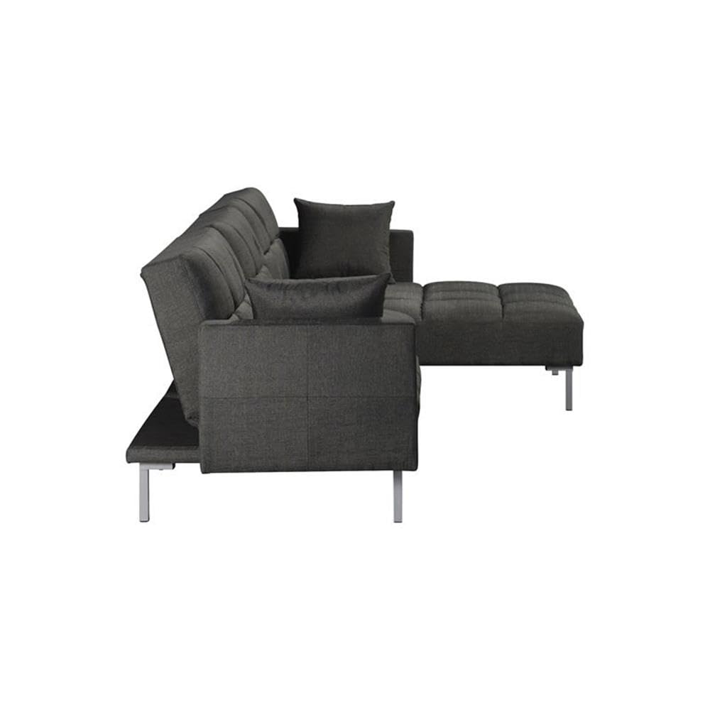 Acme Duzzy Reversible Sectional Sofa with 2 Pillows in Dark Gray Fabric