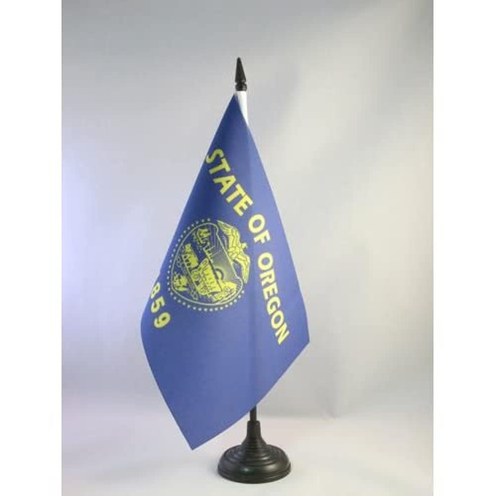 Oregon Table Flag 5' X 8' - Us State Of Oregon Desk Flag 21 X 14 Cm - Black Plastic Stick And Base - Az Flag
