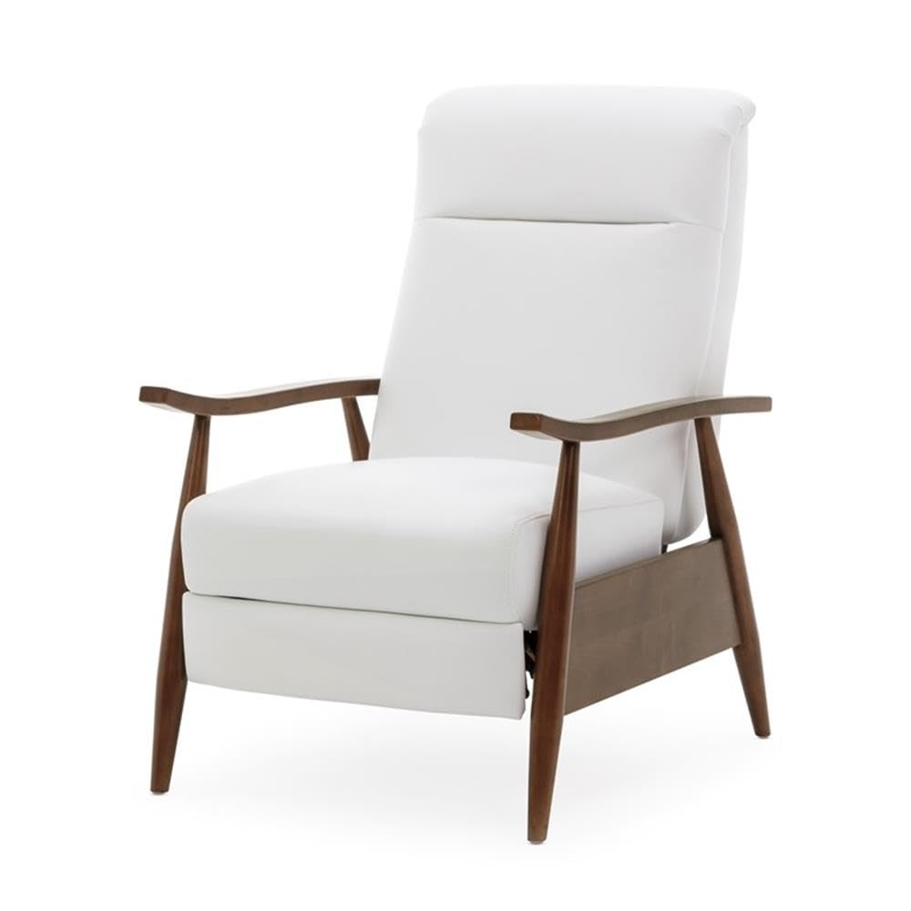 Comfort Pointe Solaris Wood Arm Milky White Faux Leather Wood Arm Push Back Recliner