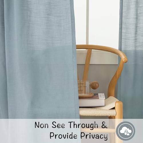 Donren Stone Blue Linen Back Tab Curtains 108 Inches Long Ceiling To Floor For Large Windows - 2 Panels Set Hooks Belt Pinch Pleated Easy Sliding Curtains Semi Privacy Sheer Drapres 52 X 108 Inch
