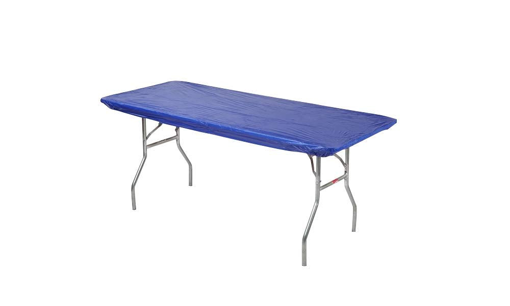 Kwik-Covers 30' X 72' (6 Feet) Royal Blue Rectangular Fitted Plastic Table Covers - 10 Pack