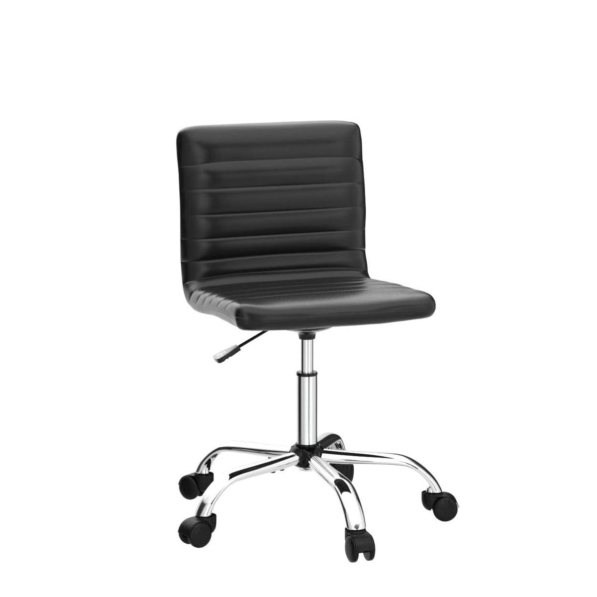 Armless Office chair, Armless Desk chair Ribbed Home Office Desk chairs with Wheels, Faux Leather Office chair Adjustable Task c