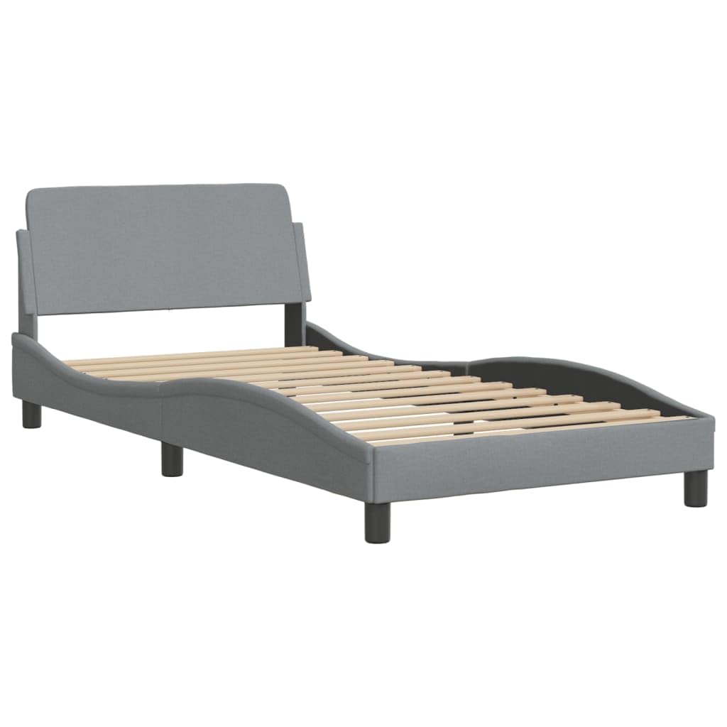 vidaXL Elegant Single Bed Frame- Fabric, Light Gray 39.4"x74.8", Supportive Legs, Plywood Slats, Stylish Headboard