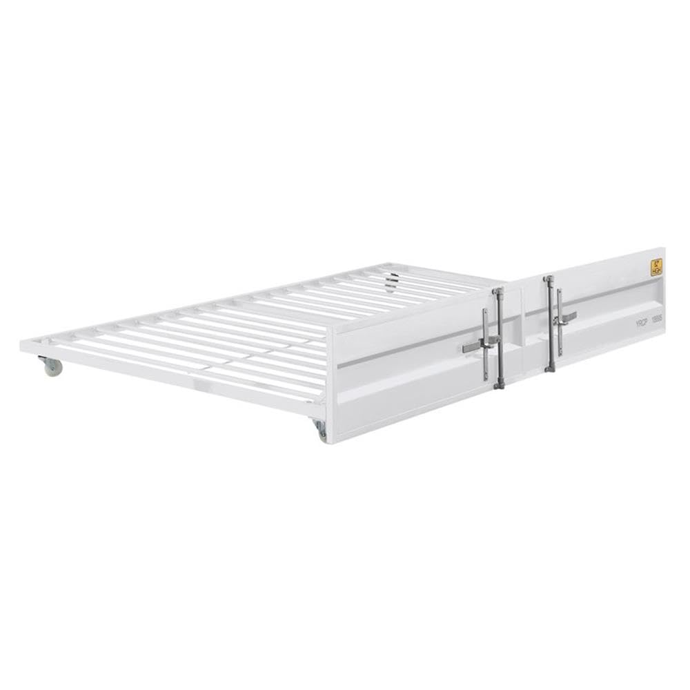 Acme Cargo Metal Cargo Container Style Twin Trundle with Casters in White