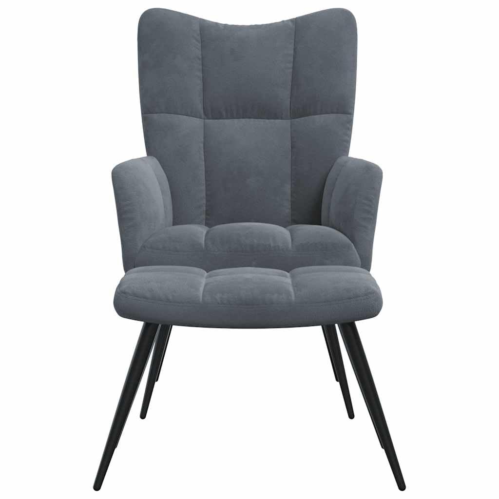 vidaXL Dark Gray Velvet Relaxing Chair with a Stool - Upholstered Seating | Lounge, Living Room, Office | Modern Design with Steel Frame