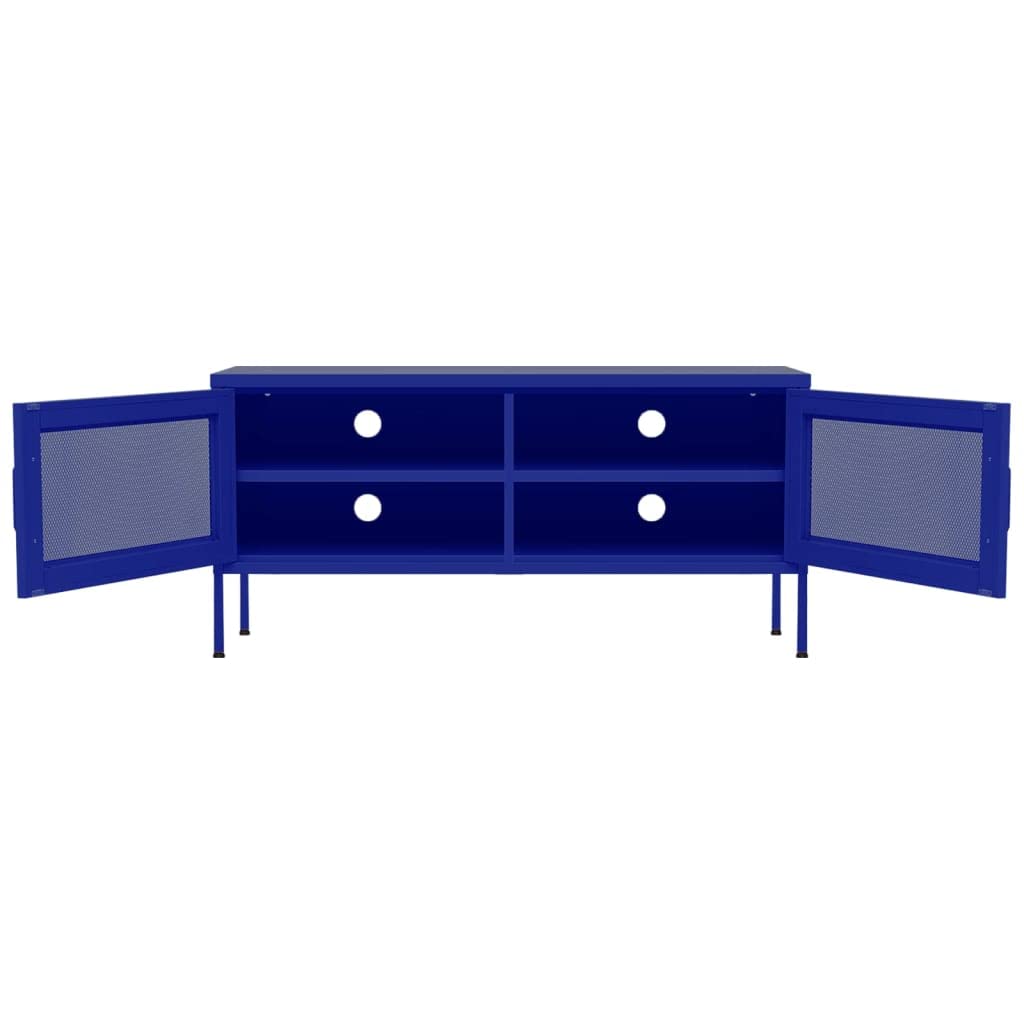vidaXL - Industrial Style TV Stand in Navy Blue, Steel Construction, Ample Storage with Shelf and Mesh Doors, Cable Management Feature