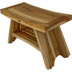 HomeRoots Rectangular Teak Shower Stool Or Bench with Shelf in Natural Finish