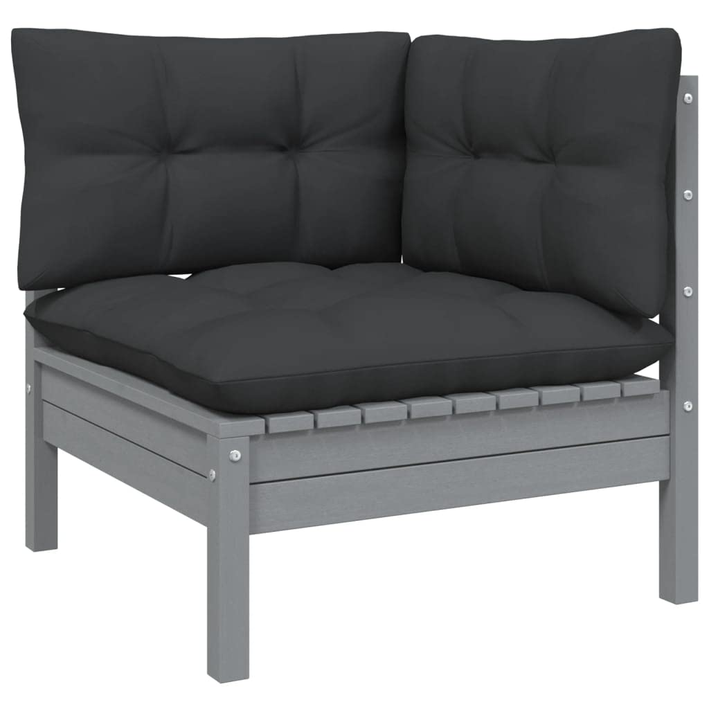 vidaXL Solid Pinewood Patio Lounge Set 9 Piece with Cushions Garden Outdoor Lawn Yard Terrace Balcony Wooden Seat Seating Furniture Gray