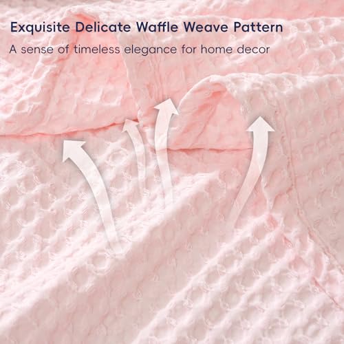 Phf Ultra Soft Waffle Weave Blanket King Size 104'X 90'- Washed Lightweight Breathable Cozy Woven Blanket For Bed - Aesthetic Decor For Couch Bedding Sofa Home Car - Light Pink