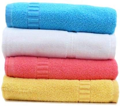 AYUS Cotton 400 GSM Bath Towel Set (4, Blue || White || Yellow || Pink)