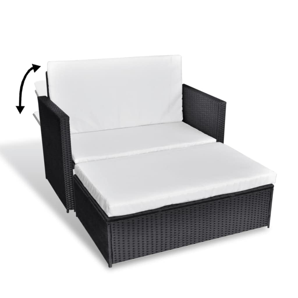 vidaXL Patio Furniture Set 2 Piece, Sleeper Sofa with Cushions, Patio Wicker Love Seat with Adjustable Backrest, Sofa Bed for Backyard Garden, Rustic, PE Rattan Black