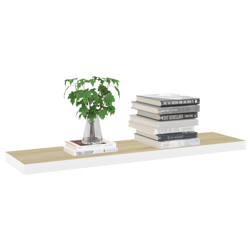 vidaXL Floating Wall Shelves 2 pcs Oak and White 39.4"x9.3"x1.5" MDF