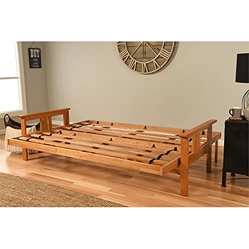 Kodiak Furniture Monterey Queen Butternut Wood Futon-Linen Aqua Blue Mattress