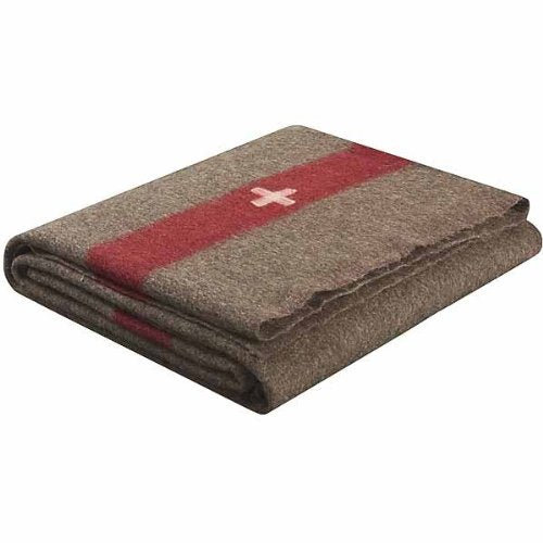 Swiss Army Style Wool Chestnut Blanket 2700, Brown with White Cross and Red Stripe by LS