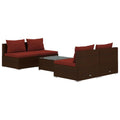vidaXL 5 Piece Patio Lounge Set - Poly Rattan Garden Furniture with Cushions, Brown & Cinnamon Red, Modular Design, Weather-Resi