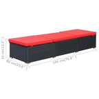 vidaXL Outdoor Sun Lounger with Cushion - Adjustable Comfort, Water-Resistant Poly Rattan, Black and Red, Sturdy Steel Frame - Ideal Garden or Patio Furniture