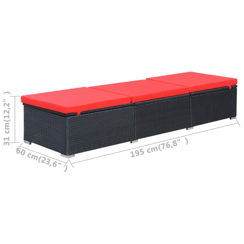 vidaXL Outdoor Sun Lounger with Cushion - Adjustable Comfort, Water-Resistant Poly Rattan, Black and Red, Sturdy Steel Frame - Ideal Garden or Patio Furniture